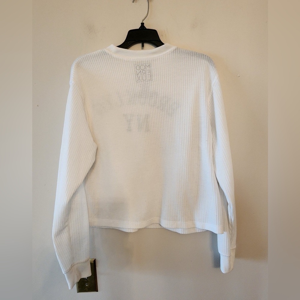 Modern Lux Women's Waffle Knit Long Sleeve White w/Green Brooklyn XS - Picture 2 of 3